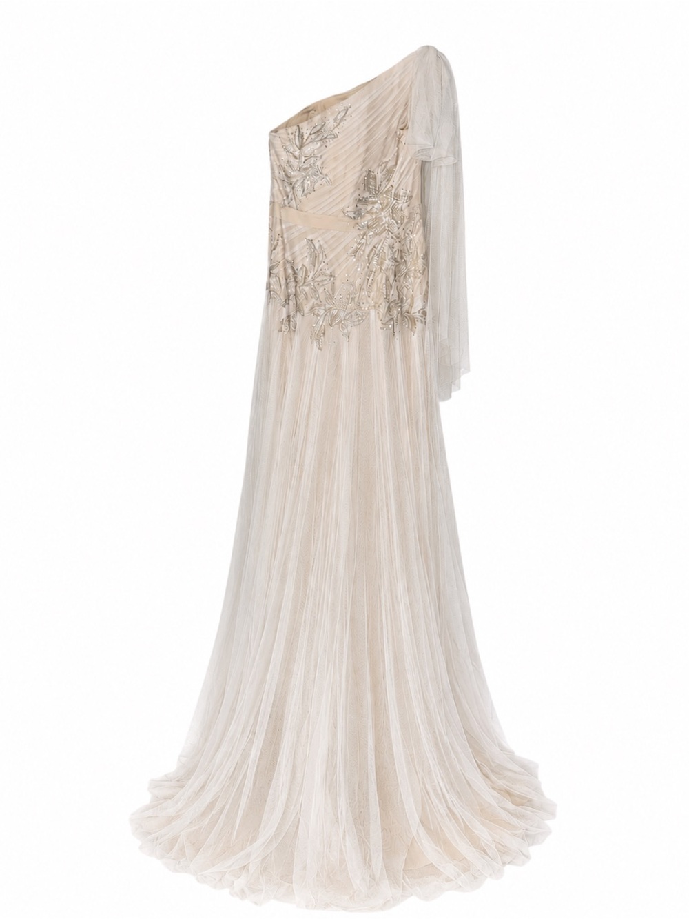 Galina Signature One-Shoulder Ivory Beaded Tulle Wedding Dress Gown Size 8